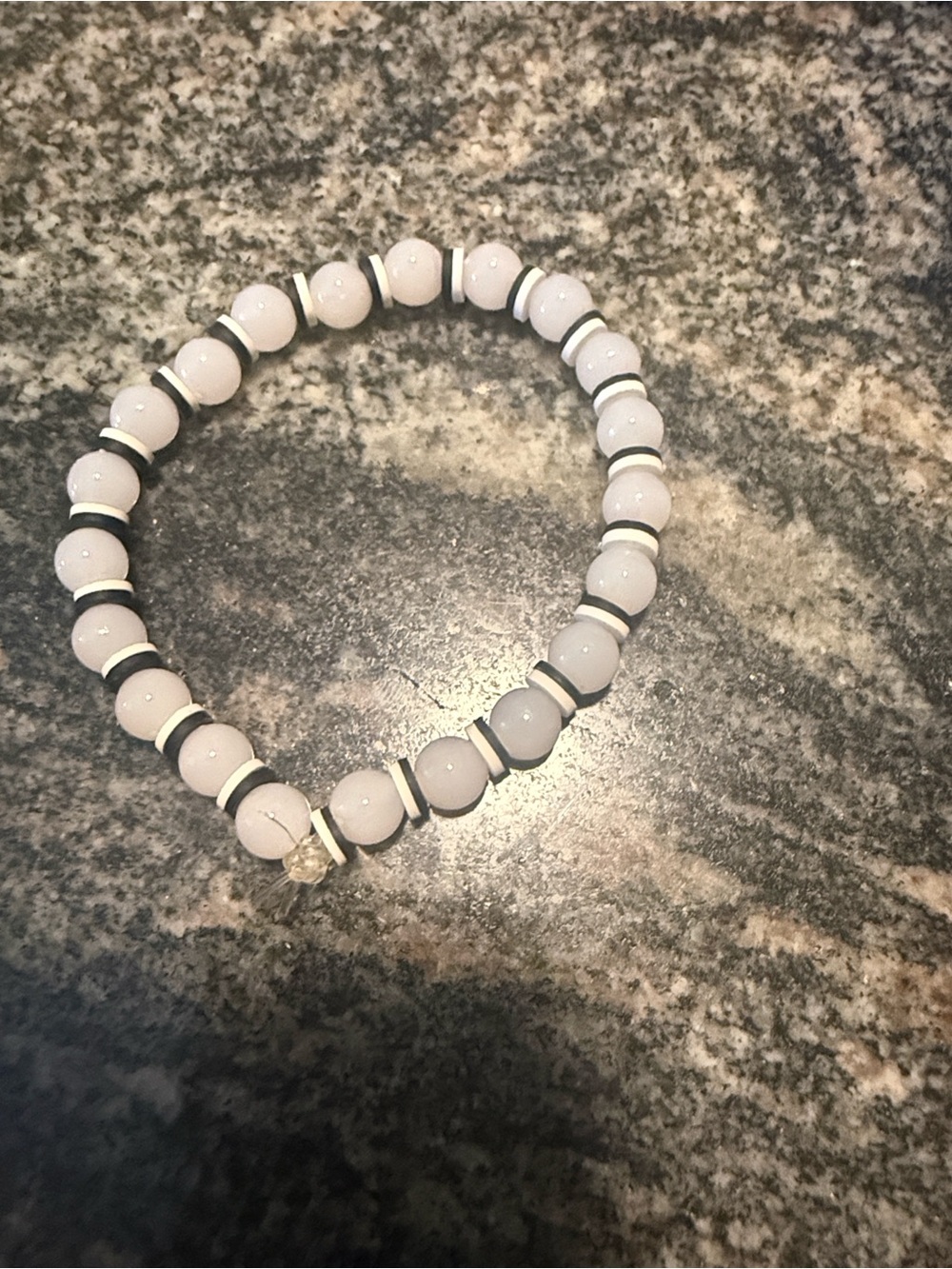 White Beaded Stretch Bracelet with Accent Discs